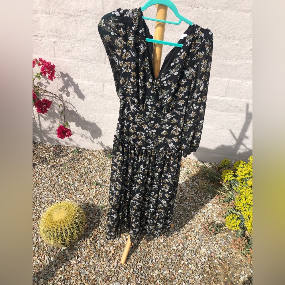 ASTR the label bohemian maxi black yellow floral long sleeve dress - Picture 7 of 14
